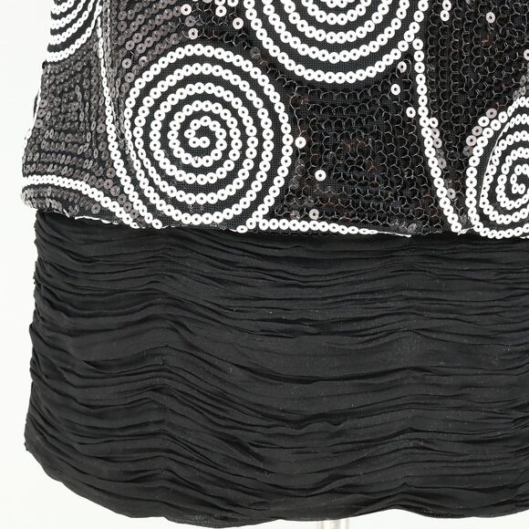 Cache Dress Womens 2 Black White Sequin Halter Fitted Short Ruched Hem Zip New - Picture 16 of 16
